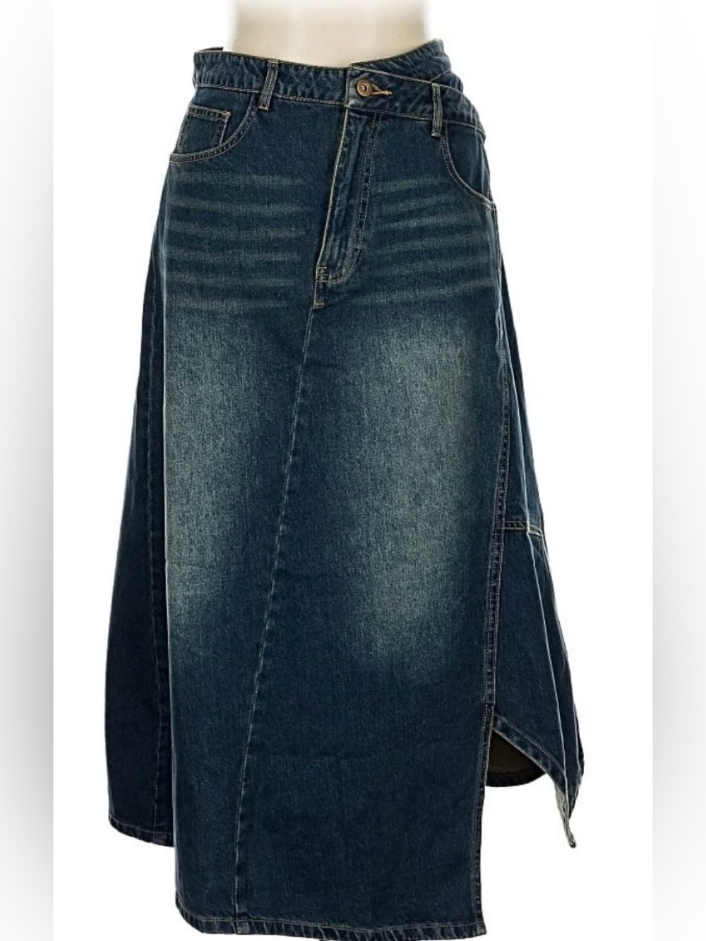 Dark Blue Denim Maxi Skirt - Classic A-Line